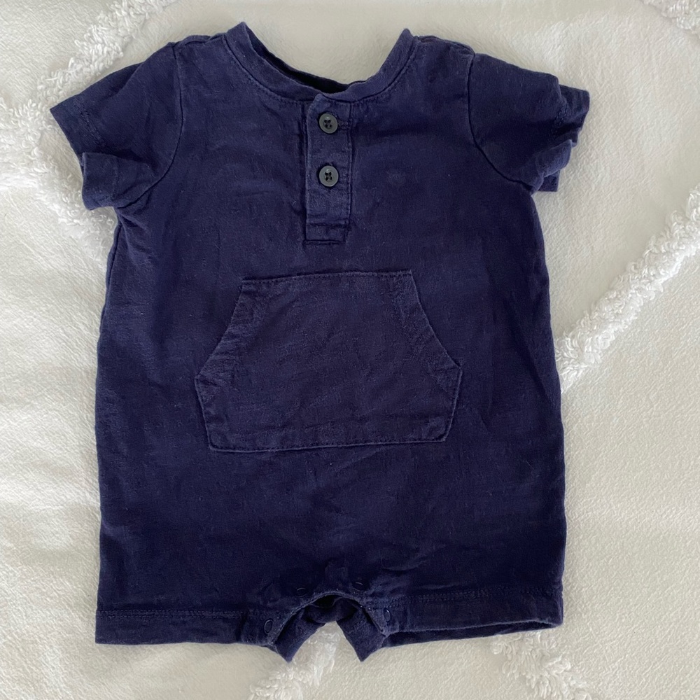 Primary Baby Boy Navy Blue One Piece Henley